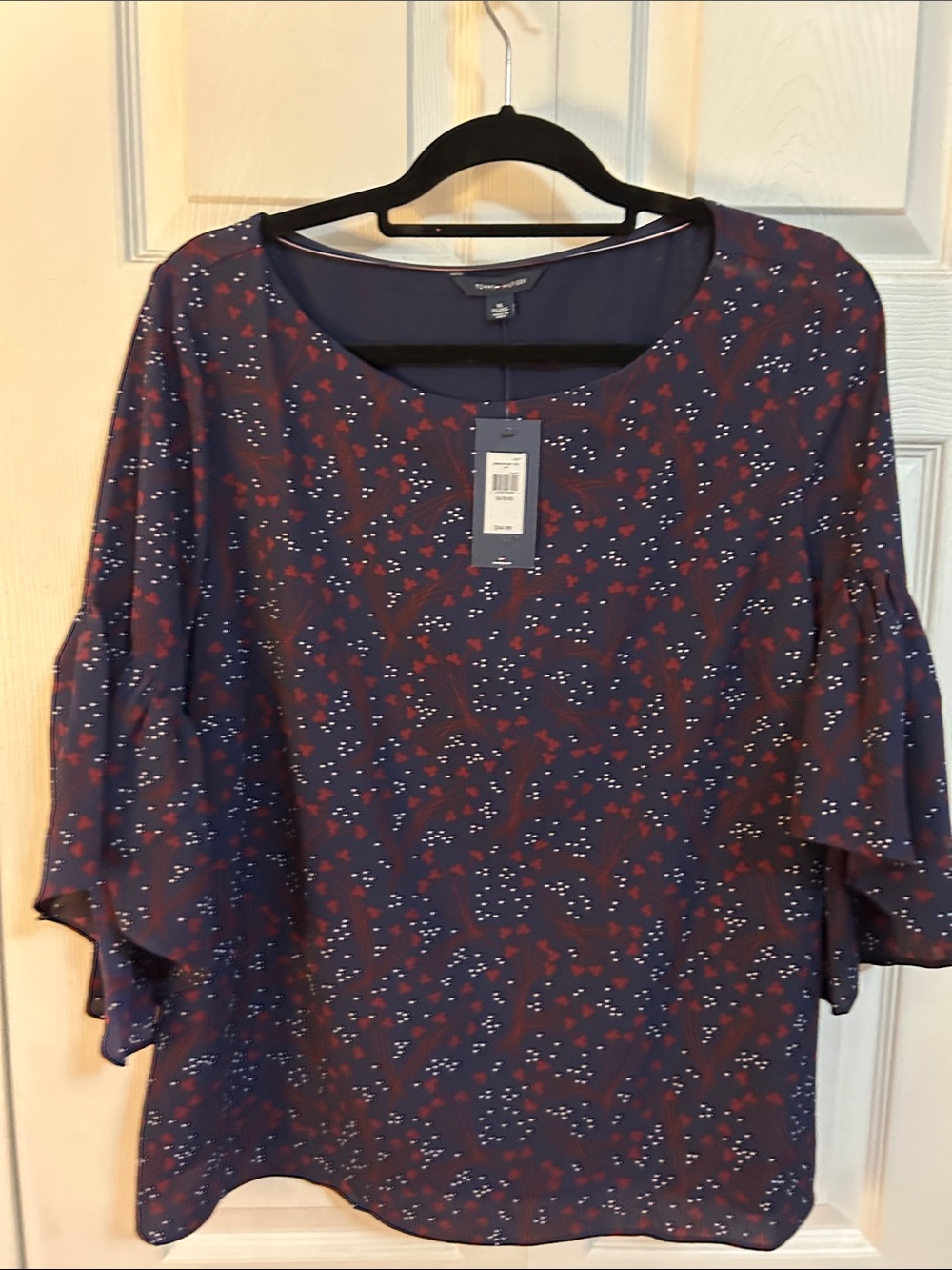 Tommy Hilfiger Navy Floral Ruffle-Sleeve Blouse